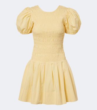 Ganni Vestido corto en mezcla de algod&oacute;n fruncido