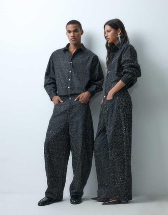 Sister Jane Sister Jane Unisex co-ord con jeans barrel decorati in grigio antracite-Nero