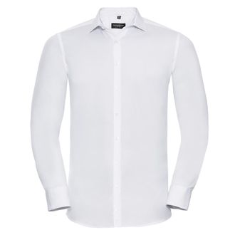 Russell Athletic Russell Collection Heren Ultimate Stretch Fitted Overhemd met Lange Mouwen (Wit)