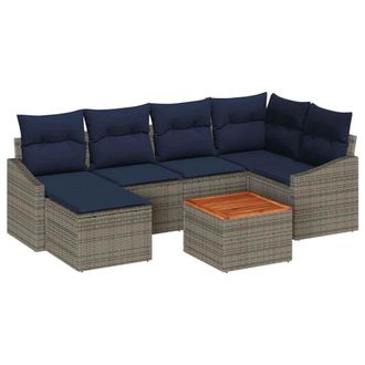 vidaXL Conjunto De Sof&aacute;s De Jard&iacute;n 7 Pcs Gris Y Azul Marino Vidaxl