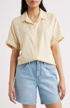 Beach Lunch Lounge Chase Cotton & Modal Button-Up Shirt in Goldfinch at Nordstrom, Size X-Small