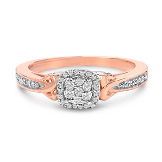 House of Brilliance 14K Rose Gold Plated Sterling Silver 1/6 Cttw Diamond Knot Cluster Ring