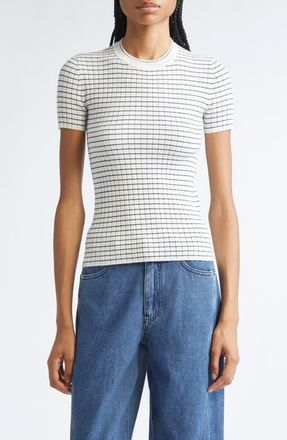Emporio Armani Stripe Rib Crewneck Top in Solid White at Nordstrom, Size X-Large