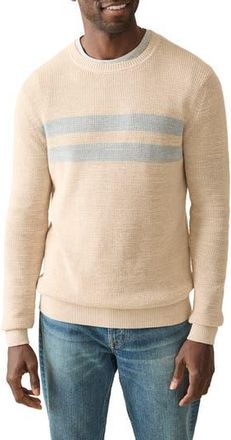 Faherty Sunwashed Stripe Textured Organic Cotton Crewneck Sweater in Dune Natural Surf Stripe at Nordstrom Rack, Size Xx-Large