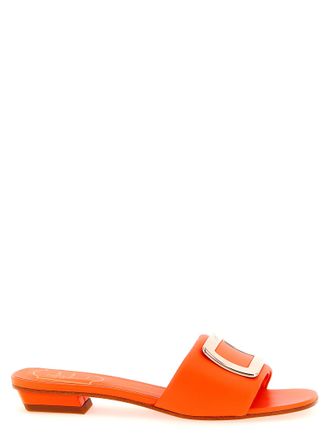 Roger Vivier Orange Lamb Leather Mid Heel Womens Pumps