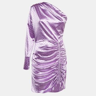 Maje Purple Rhinestone Embellished Stretch Satin Asymmetric Mini Dress