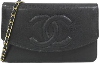 Chanel Black Grained Calfskin Chain/Shoulder Wallet (Pre-Owned)
