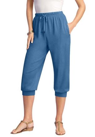 Roaman's Plus Size Soft Knit Capri Pant With Drawstring Waist in Dusty Indigo at Nordstrom, Size Large