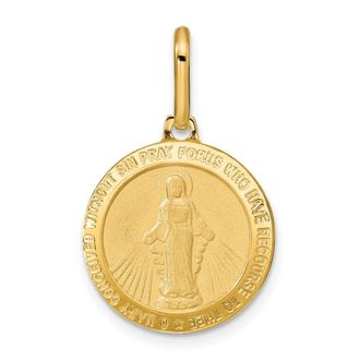 Diamond2Deal 14k Yellow Gold Polished and Matte Round Miraculous Medal