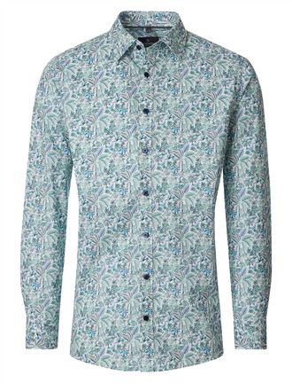 Casamoda Groen overhemd Casa Moda Casual Fit geprint planten
