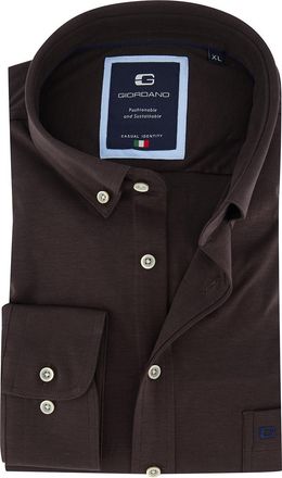 Giordano overhemd donkerbruin jersey button-down collar