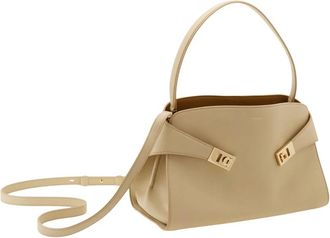 Ferragamo Handbags, female, Beige, Size: ONE SIZE Hug Soft Leather Shoulder Bag