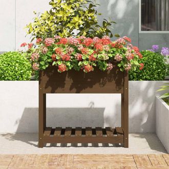 Berkfield Home Planter with Shelf Honey Brown 82.5x54x81 cm Solid Wood Pine