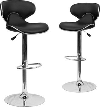 Flash Furniture 2 Pk. Cozy Mid-Back Black Vinyl Adjustable Height Barstool with Chrome Base
