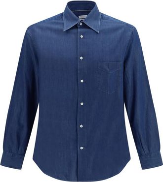 Brunello Cucinelli Blue Solid Denim Shirt