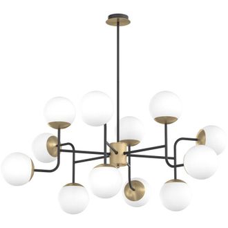 Top-Light Top-light - Lampadario Moderno Clear Metallo Nero e Ottone Vetro Bianco 12 Luci E27