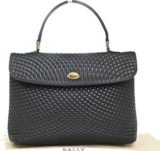 Bally Vintage Handbag Quilted Leather Black Leather Handbag (Pre-Owned)