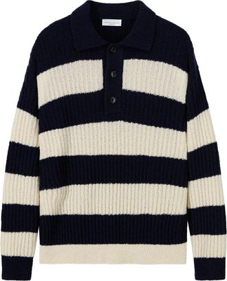 Roberto Collina Striped Ribbed-knit Polo Shirt