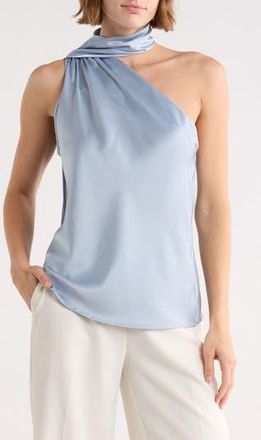 Renee C Scarf Detail One-Shoulder Satin Top in Steel Blue at Nordstrom Rack, Size X-Small
