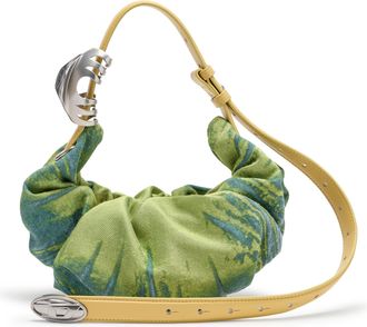 Diesel Grab-D-Scrunched hobo bag in satin denim - Shoulder Bags - Woman - Green