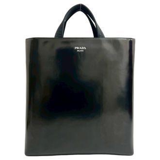 Prada Black Leather Nylon Handbag Tote Bag (Pre-Owned)