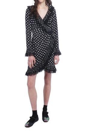 Anna Sui Polka Dot Pleated Wrap Dress in Black Muti at Nordstrom, Size 2