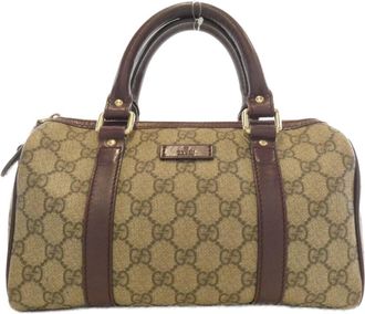 Gucci Beige Bordeaux Gg Plus Leather Boston Bag (Pre-Owned)