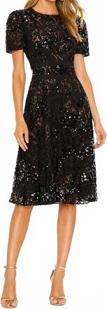 Dress The Population Sequin Lace Short Sleeve Midi Dress In Black