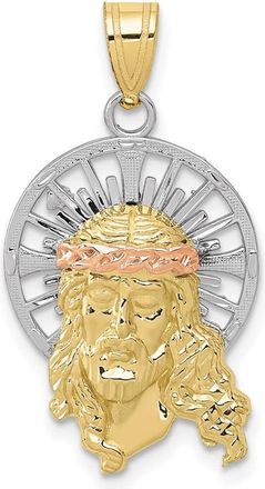 Diamond2Deal 10K Tri-color Diamond-cut Christ Charm Pendant