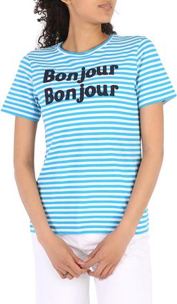 Chinti and Parker Ladies Blue Striped Bonjour Bonjour Jersey T-Shirt, Size X-Small