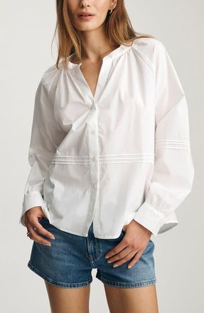 Mavi Pintuck Cotton Shirt in White at Nordstrom, Size Medium