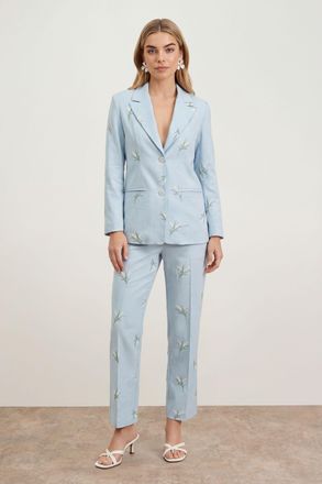 Oasis Womens Floral Embroidered Tailored Blazer - Pale Blue - Size 18 UK
