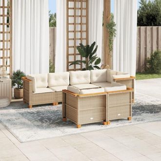 vidaXL Vidaxl - Set Sof&aacute;s De Jard&iacute;n 7 Piezas Y Cojines Rat&aacute;n Sint&eacute;tico Beige