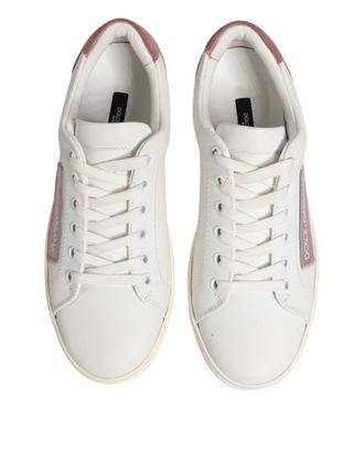 Dolce & Gabbana Womens White Pink Leather Low Top Sneakers Shoes Calf