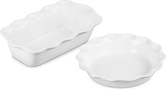 LE CREUSET 2Pc Heritage Fluted Pie Dish & Fluted Loaf Pan Set With $8 Credit