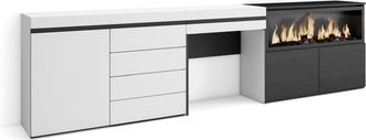 Skraut Home Tocador efecto madera blanco 284x35x75cm chimenea efecto fuego