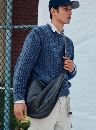 Djab Mens Washed cable-knit sweater