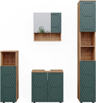Vicco Conjunto De Muebles De Ba&ntilde;o Irma, Verde, 4 Piezas, Con Mueble Alto