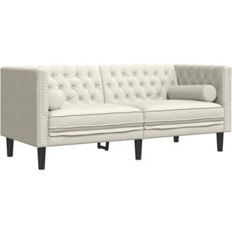 vidaXL Sof&aacute; Chesterfield 2 Plazas Con Cojines Terciopelo Blanco Crema Vidaxl