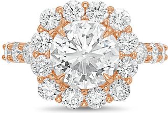 Diana M. Jewels 14kt rose gold 5.00cts Lab-Grown Round Diamond Halo Ring with Diamond Band