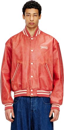 Diesel Leather bomber jacket with Diesel logo - Leather jackets - Unisex - Red