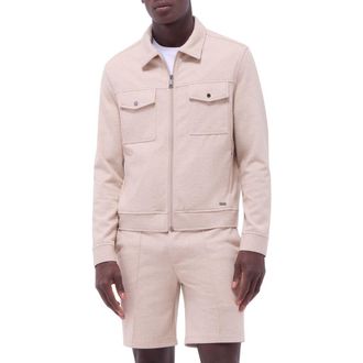 Bugatchi Soft Touch Zip Knit Shirt Jacket in Sand at Nordstrom, Size Xx-Large