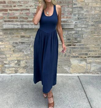 La Made Olivia Gauze Midi Dress In Dark Night