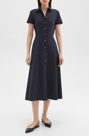 Theory Short Sleeve Linen Blend Midi Shirtdress in Concord at Nordstrom Rack, Size 00
