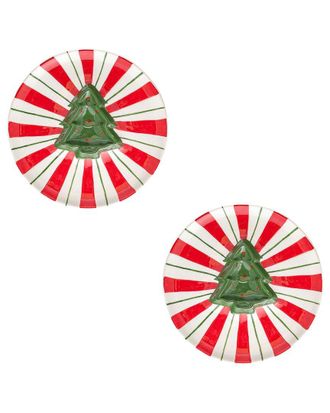 10 Strawberry Street Set Of 2 Peppermint Tree Chip & Dip Plate