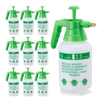 Relaxdays 10 Pulverizadores Agua Presi&oacute;n, Boquilla Ajustable, Vaporizador Para Plantas, Jard&iacute;n, 1 L, Pe-lat&oacute;n, Verde