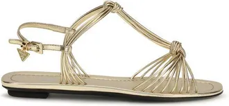 Prada Gold Calf Leather Bos Taurus Flat Womens Sandals