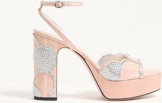 Valentino Garavani Bowow Platform Sandal In Moir&eacute; Fabric With Crystals 115Mm Wo