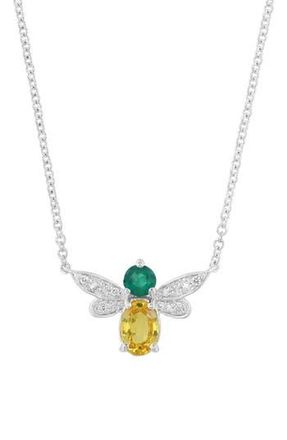 Effy 14K White Gold Bee Pendant Necklace in 18K Wg/Yellow Sapphire at Nordstrom Rack