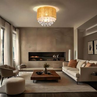 Globo Lighting Lampada da soffitto in cristallo Soggiorno Illuminazione per sala da pranzo Apparecchio in tessuto Foglia doro Design Globo 15187D3